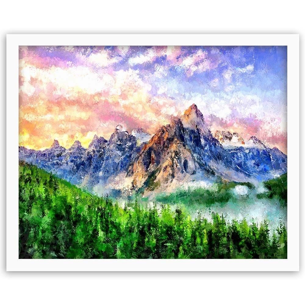 Glezna baltā rāmī - Mountains Sunshine  Home Trends DECO