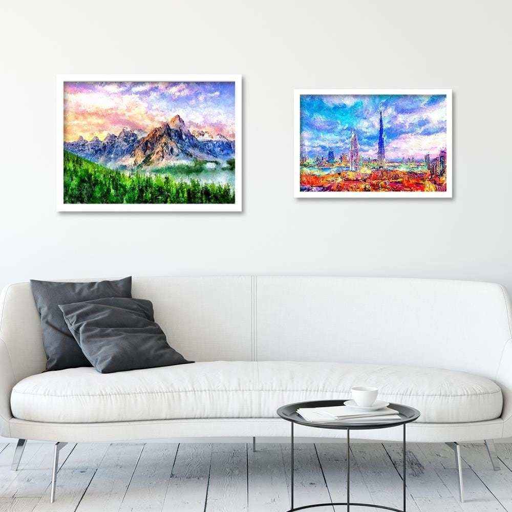 Glezna baltā rāmī - Mountains Sunshine  Home Trends DECO