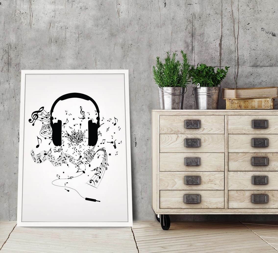 Glezna baltā rāmī - Music Morife Image Black And White  Home Trends DECO