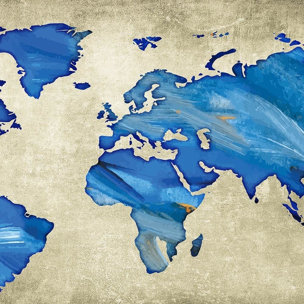 Glezna baltā rāmī - Navy Blue Map Of The World  Home Trends DECO