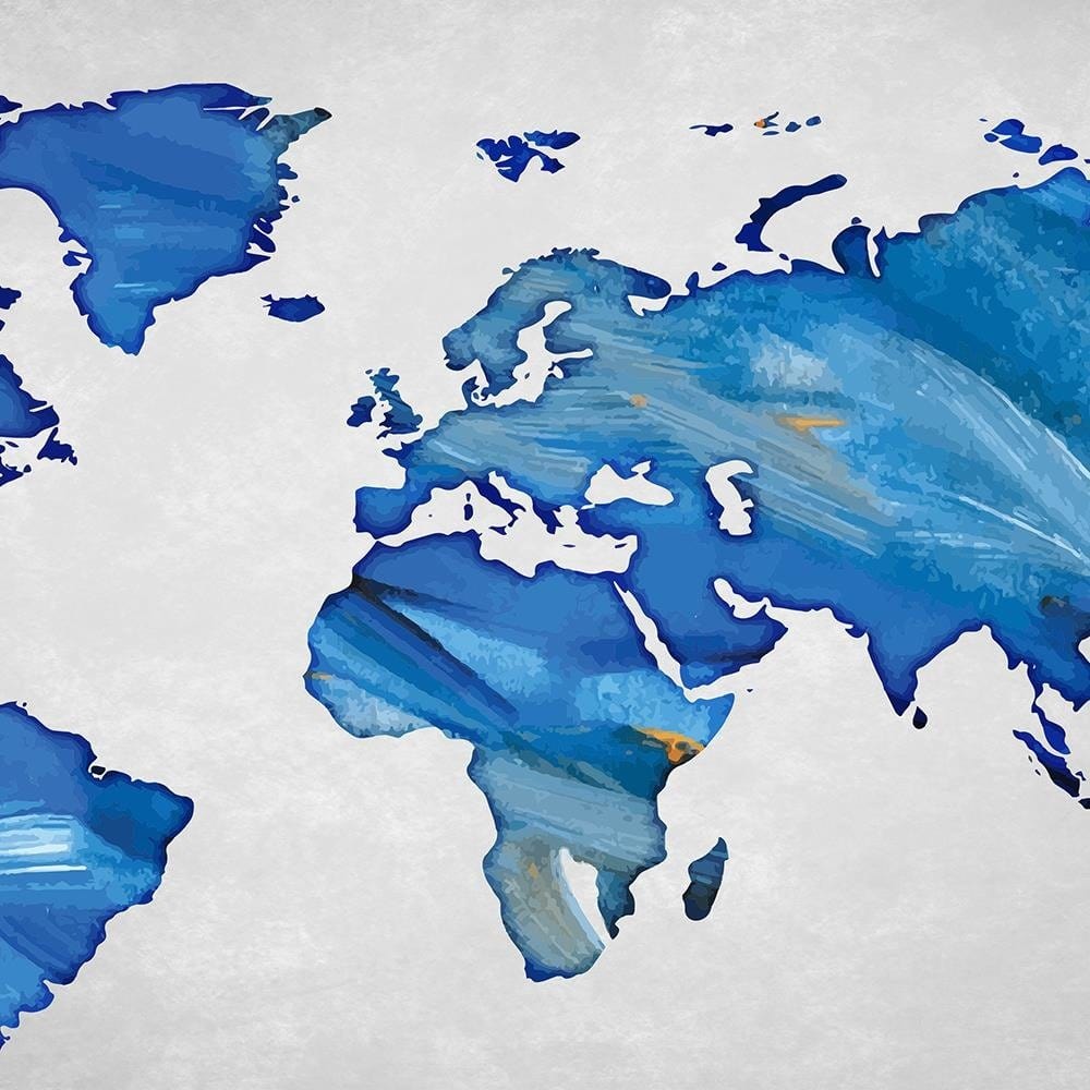 Glezna baltā rāmī - Navy Blue Map Of The World On Concrete  Home Trends DECO