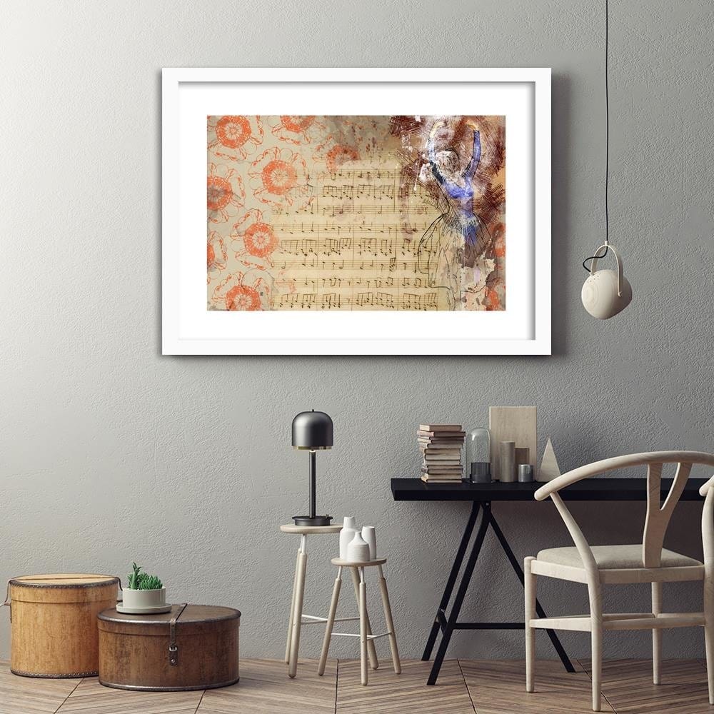 Glezna baltā rāmī - Notes And Ballerina  Home Trends DECO
