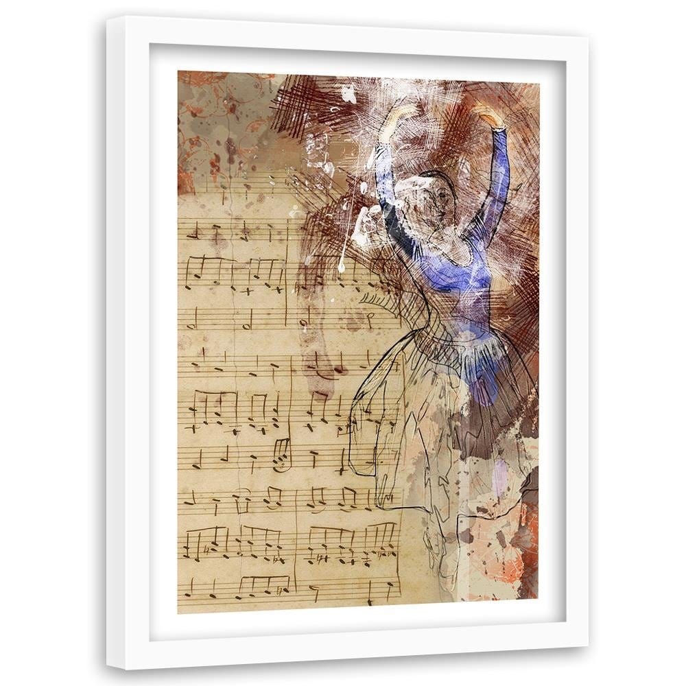 Glezna baltā rāmī - Notes And Ballerina  Home Trends DECO
