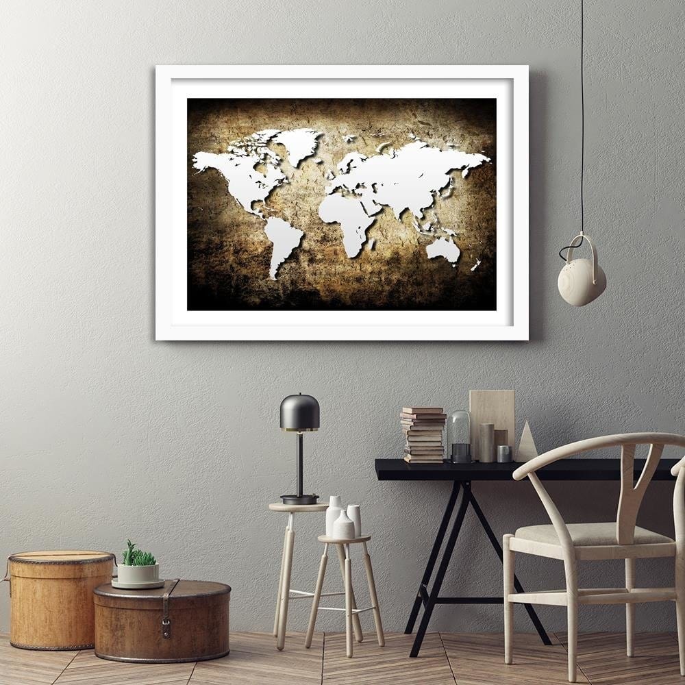Glezna baltā rāmī - Old Vintage World Map  Home Trends DECO