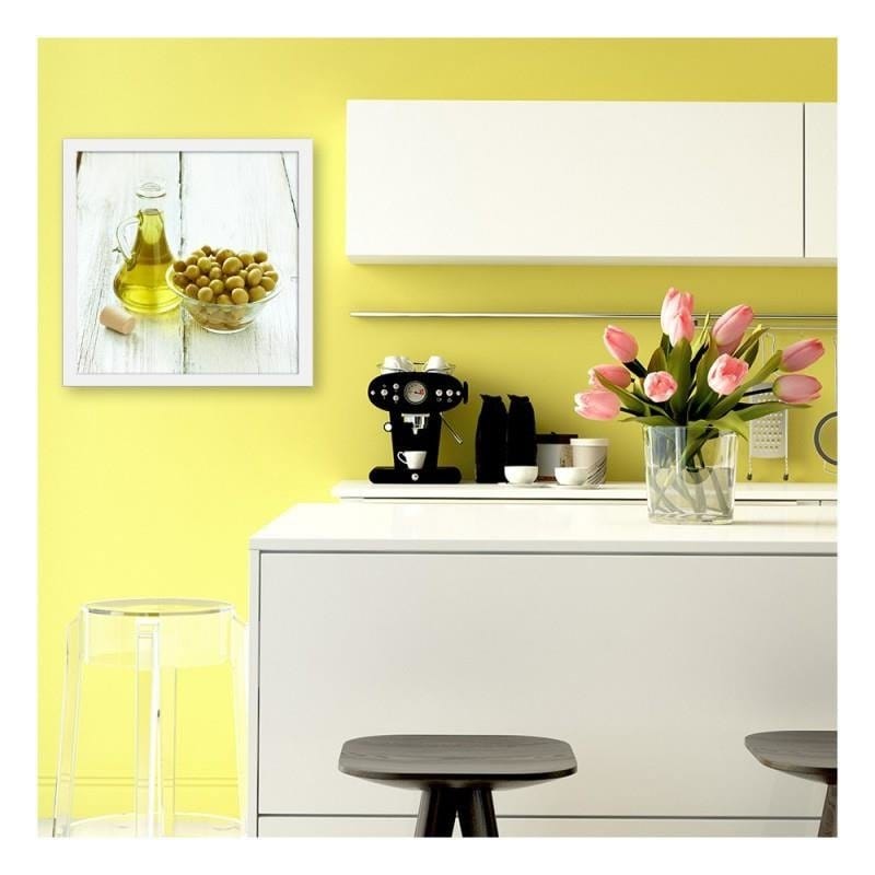 Glezna baltā rāmī - Olives in a bowl and oil  Home Trends DECO