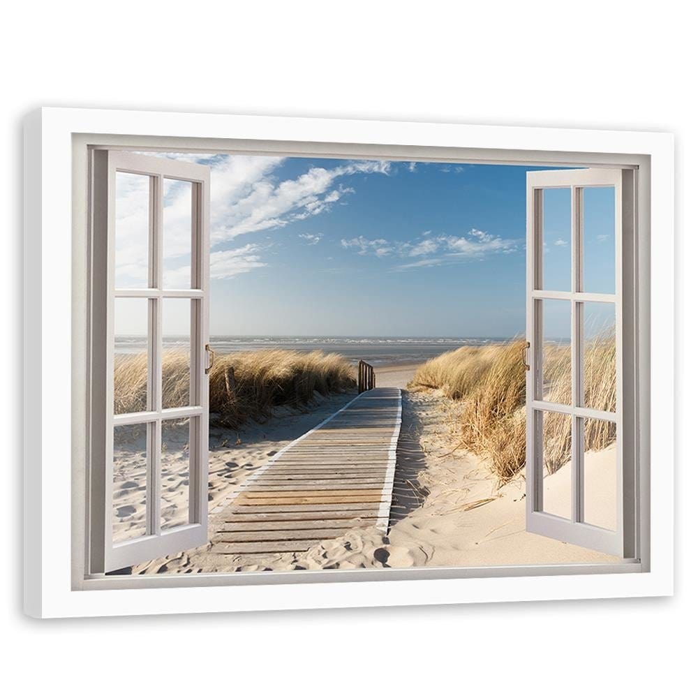 Glezna baltā rāmī - Opened Window To Way To The Beach  Home Trends DECO
