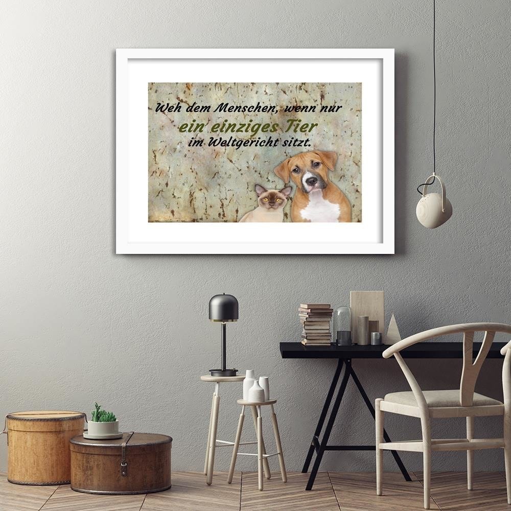 Glezna baltā rāmī - Operative Dog And Cat  Home Trends DECO