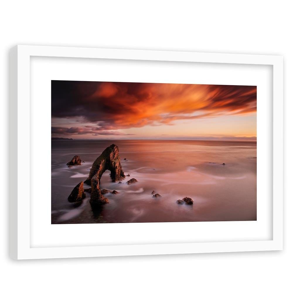 Glezna baltā rāmī - Orange Sky Over The Sea  Home Trends DECO