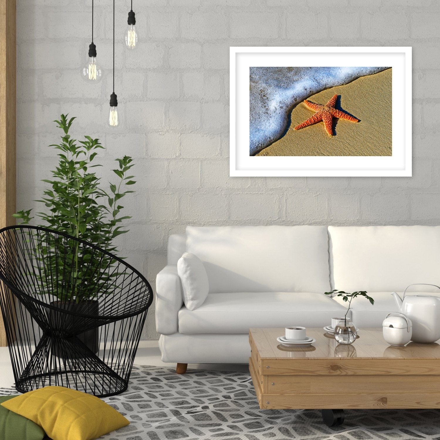 Glezna baltā rāmī - Orange Starfish  Home Trends DECO