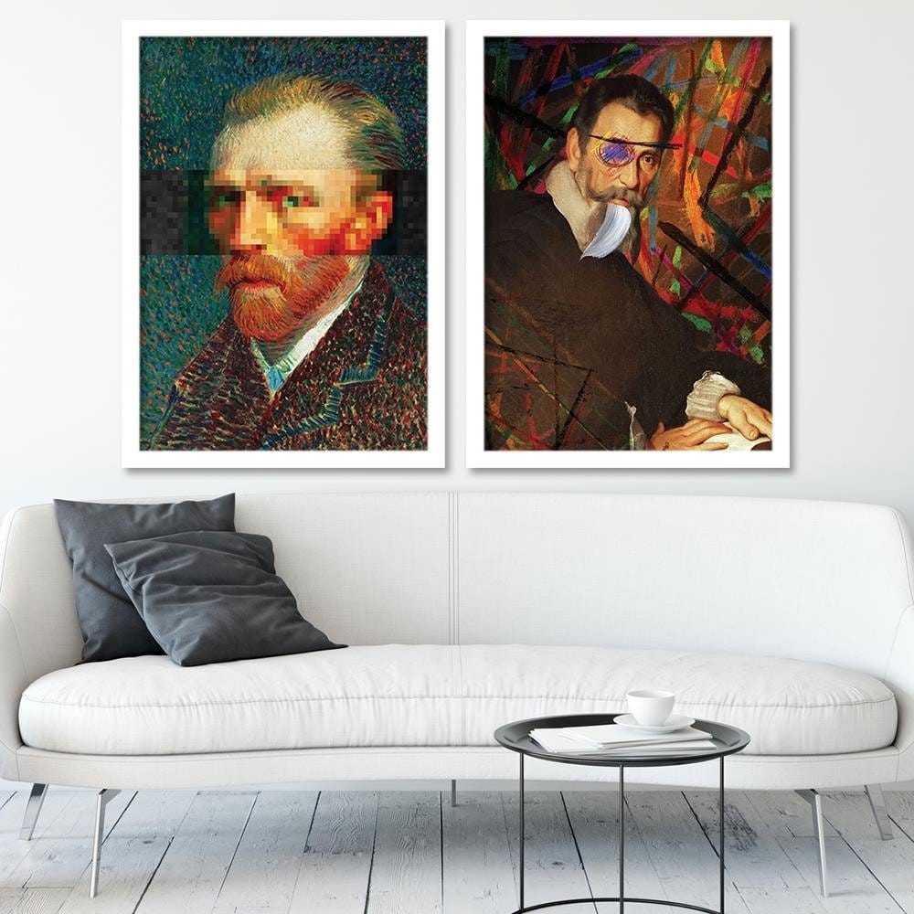 Glezna baltā rāmī - Painter Self-Portrait Image Blue  Home Trends DECO