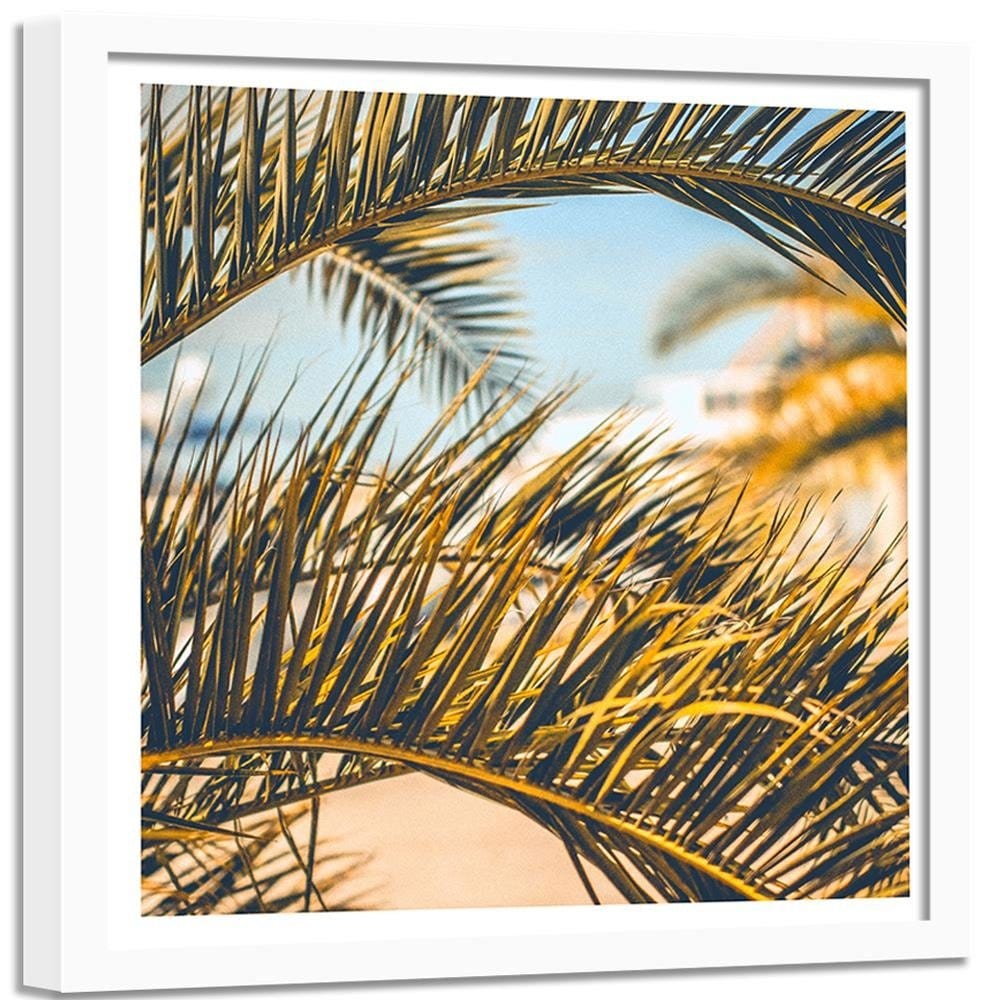 Glezna baltā rāmī - Palm Leaves  Home Trends DECO