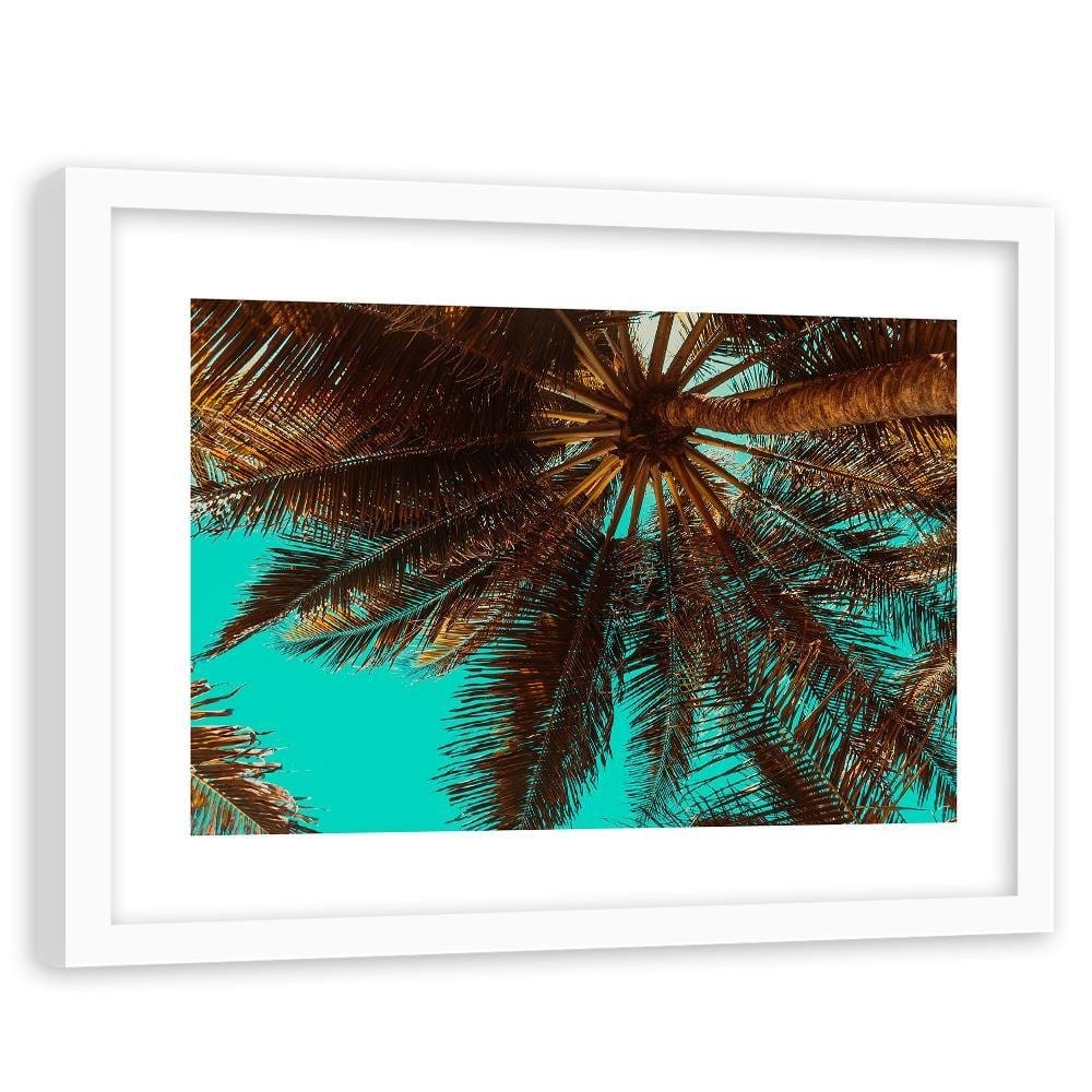 Glezna baltā rāmī - Palm Tree On A Turquoise Sky  Home Trends DECO