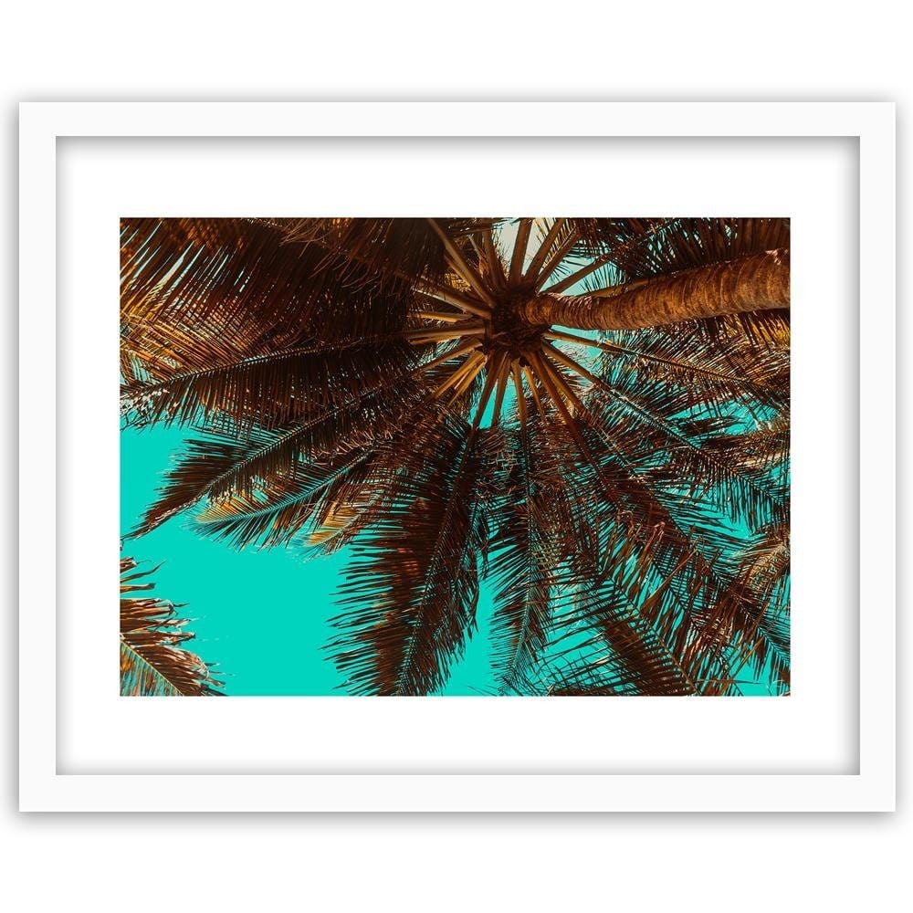 Glezna baltā rāmī - Palm Tree On A Turquoise Sky  Home Trends DECO