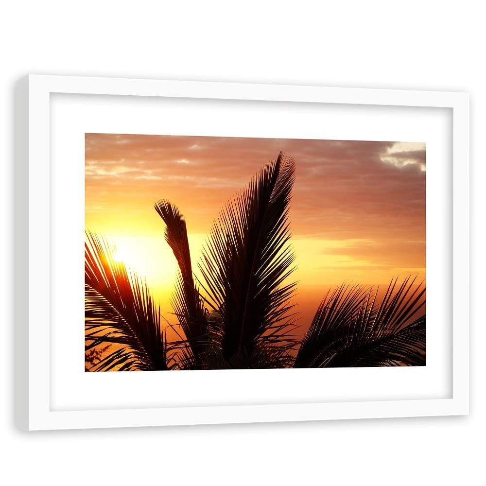 Glezna baltā rāmī - Palm Tree Over Sea  Home Trends DECO