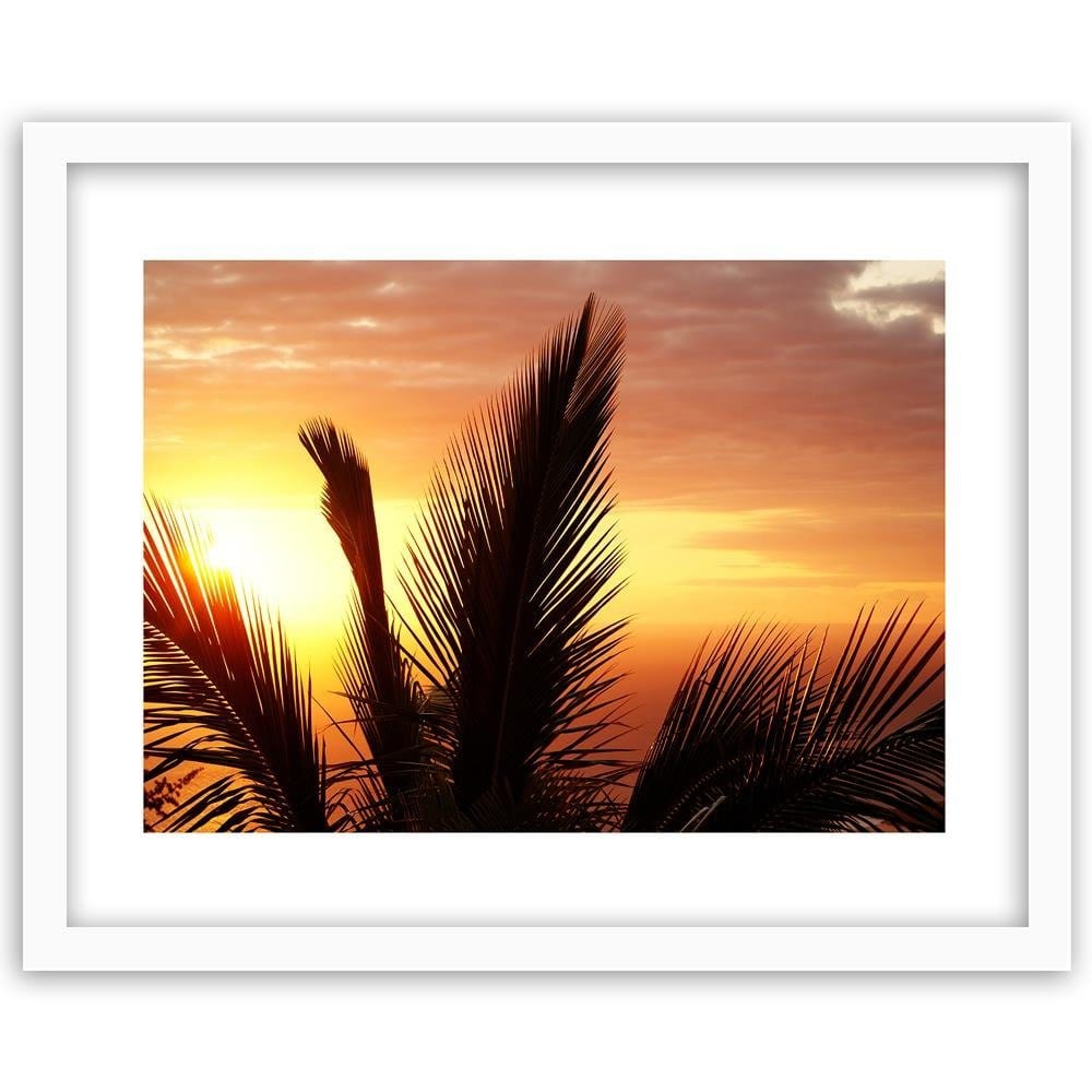 Glezna baltā rāmī - Palm Tree Over Sea  Home Trends DECO