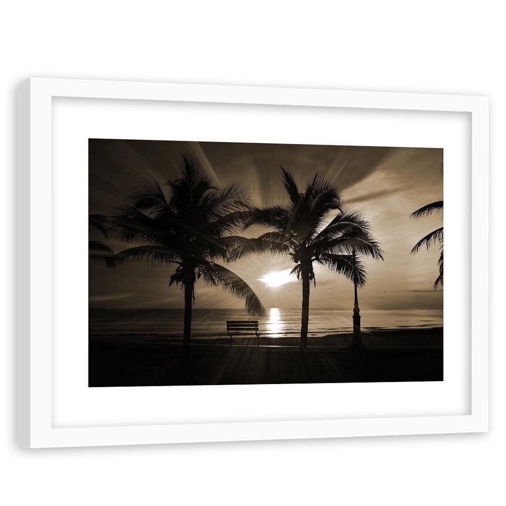 Glezna baltā rāmī - Palm Trees And Sun Rays 1  Home Trends DECO
