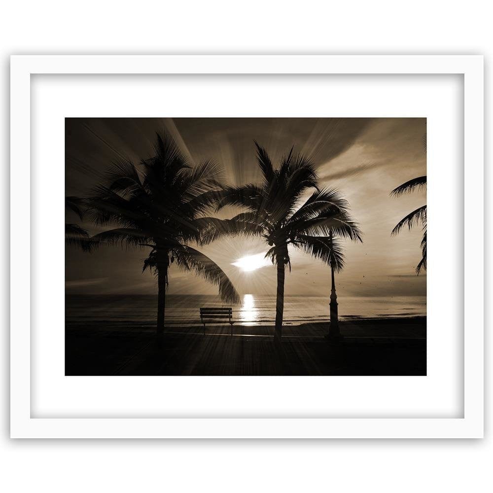 Glezna baltā rāmī - Palm Trees And Sun Rays 1  Home Trends DECO