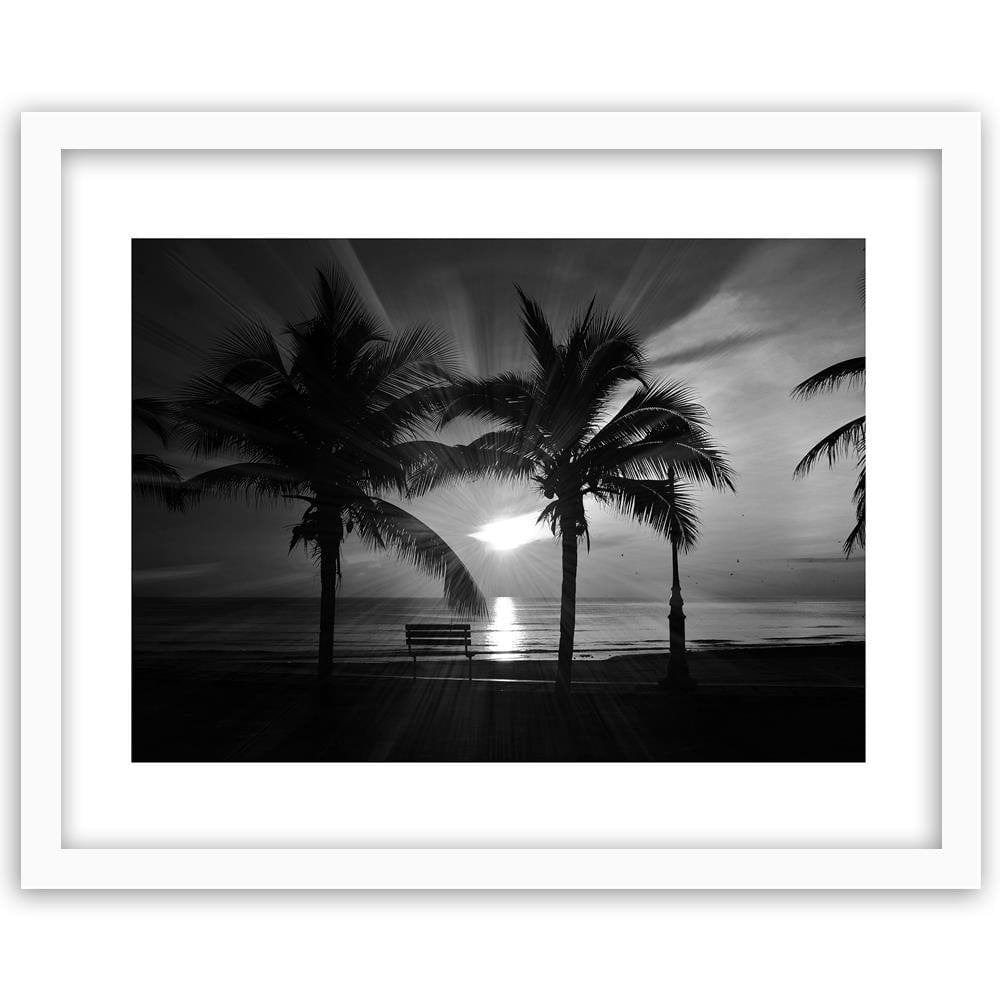 Glezna baltā rāmī - Palm Trees And Sun Rays 2  Home Trends DECO
