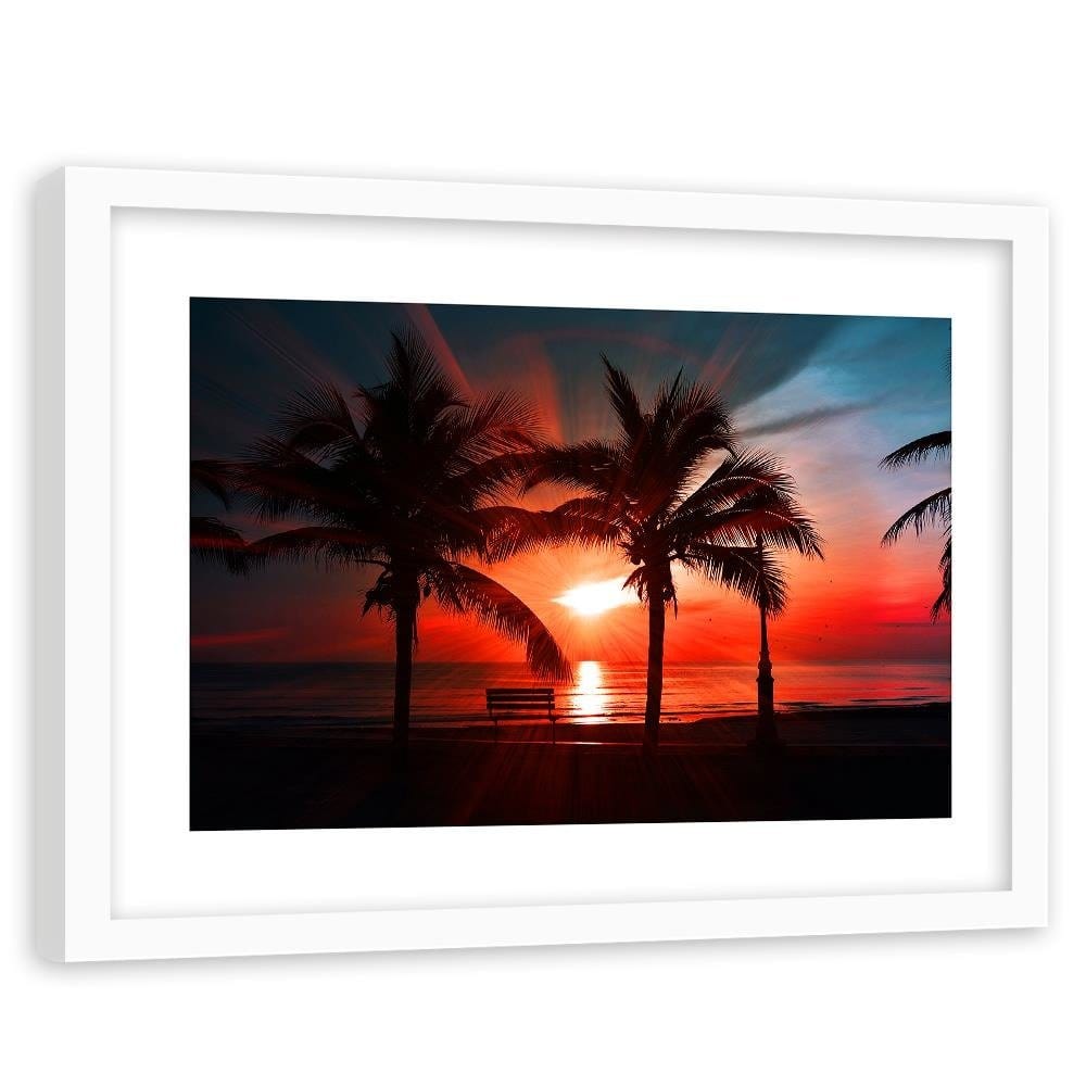 Glezna baltā rāmī - Palm Trees And Sun Rays 3  Home Trends DECO