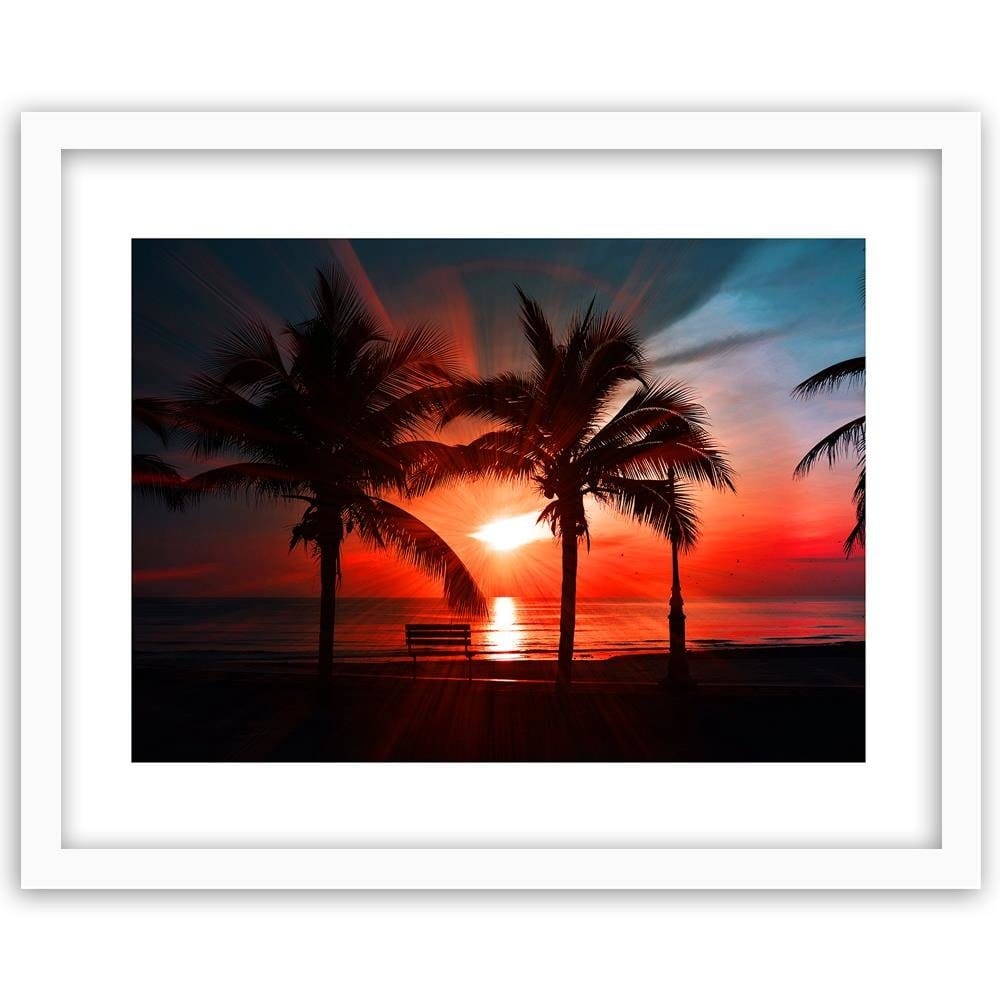 Glezna baltā rāmī - Palm Trees And Sun Rays 3  Home Trends DECO