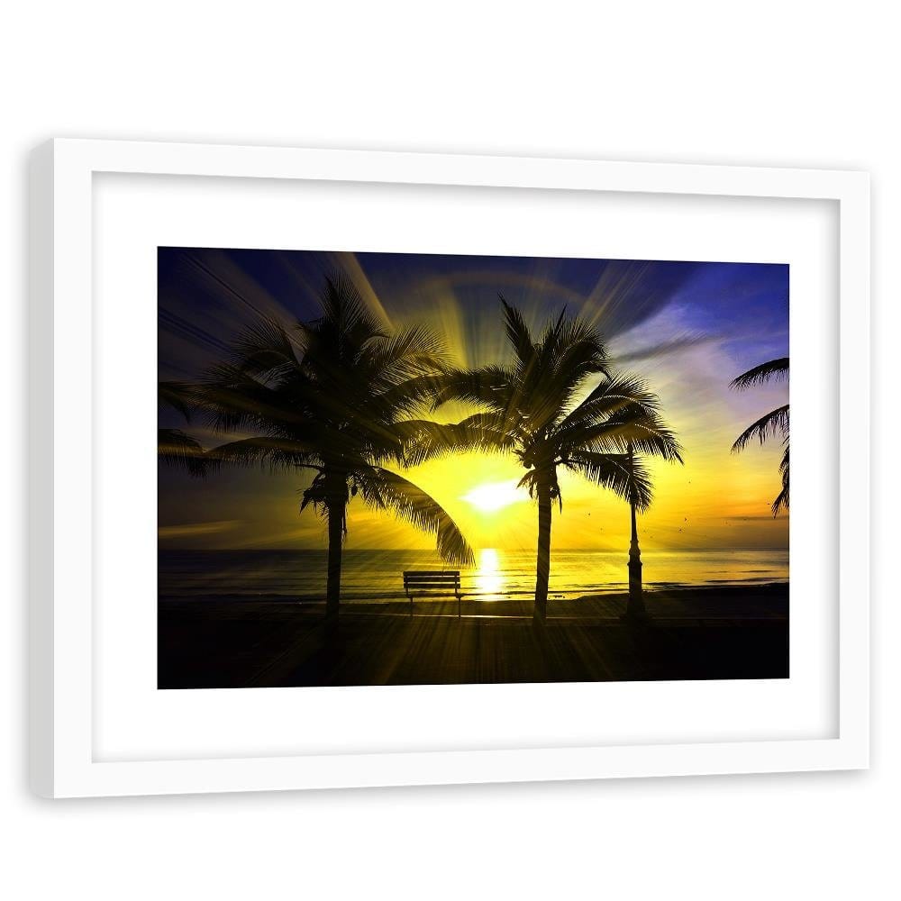 Glezna baltā rāmī - Palm Trees And Sun Rays 4  Home Trends DECO