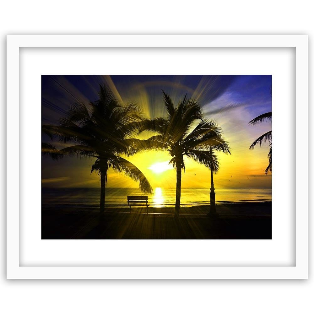 Glezna baltā rāmī - Palm Trees And Sun Rays 4  Home Trends DECO