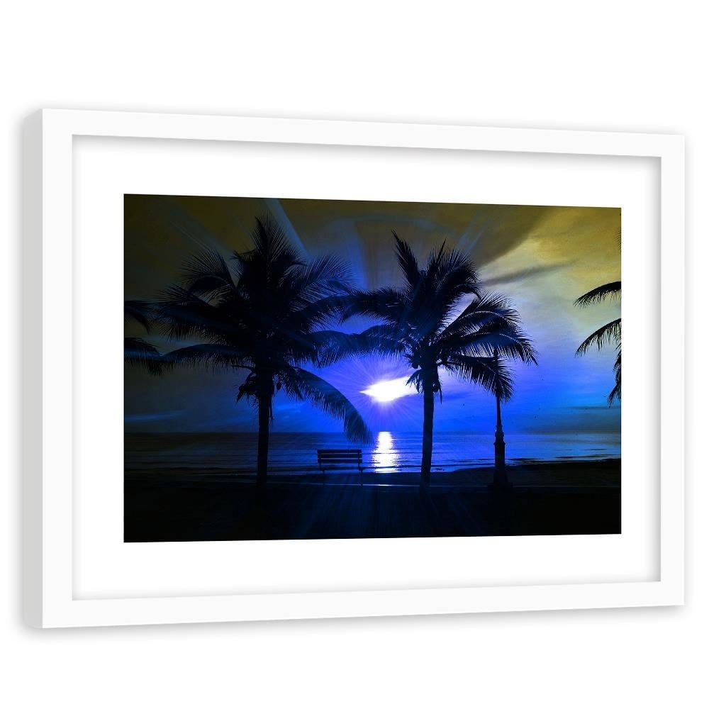 Glezna baltā rāmī - Palm Trees And Sun Rays  Home Trends DECO