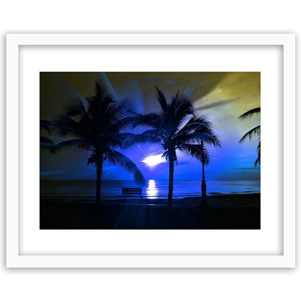 Glezna baltā rāmī - Palm Trees And Sun Rays  Home Trends DECO
