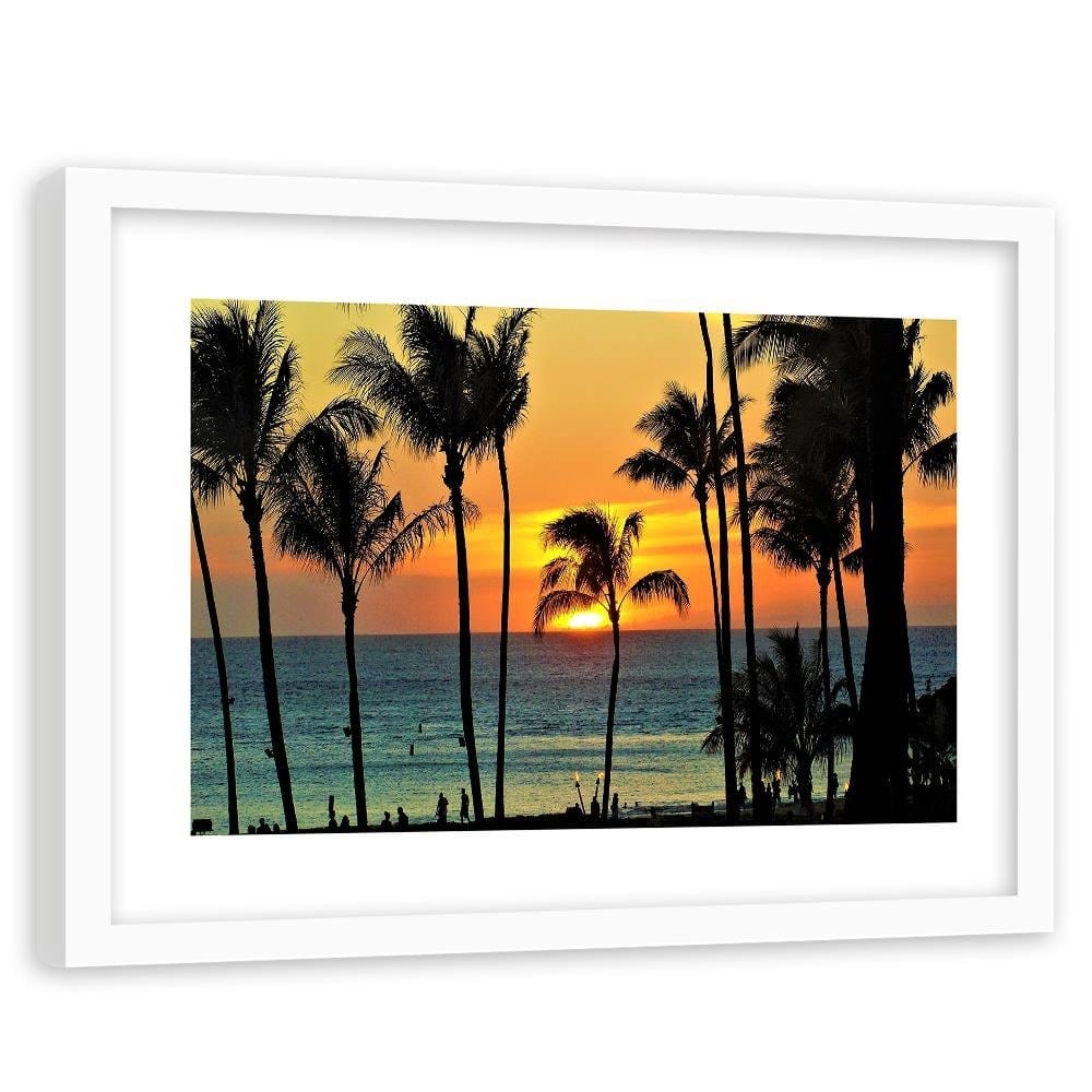 Glezna baltā rāmī - Palm Trees At Sunset  Home Trends DECO