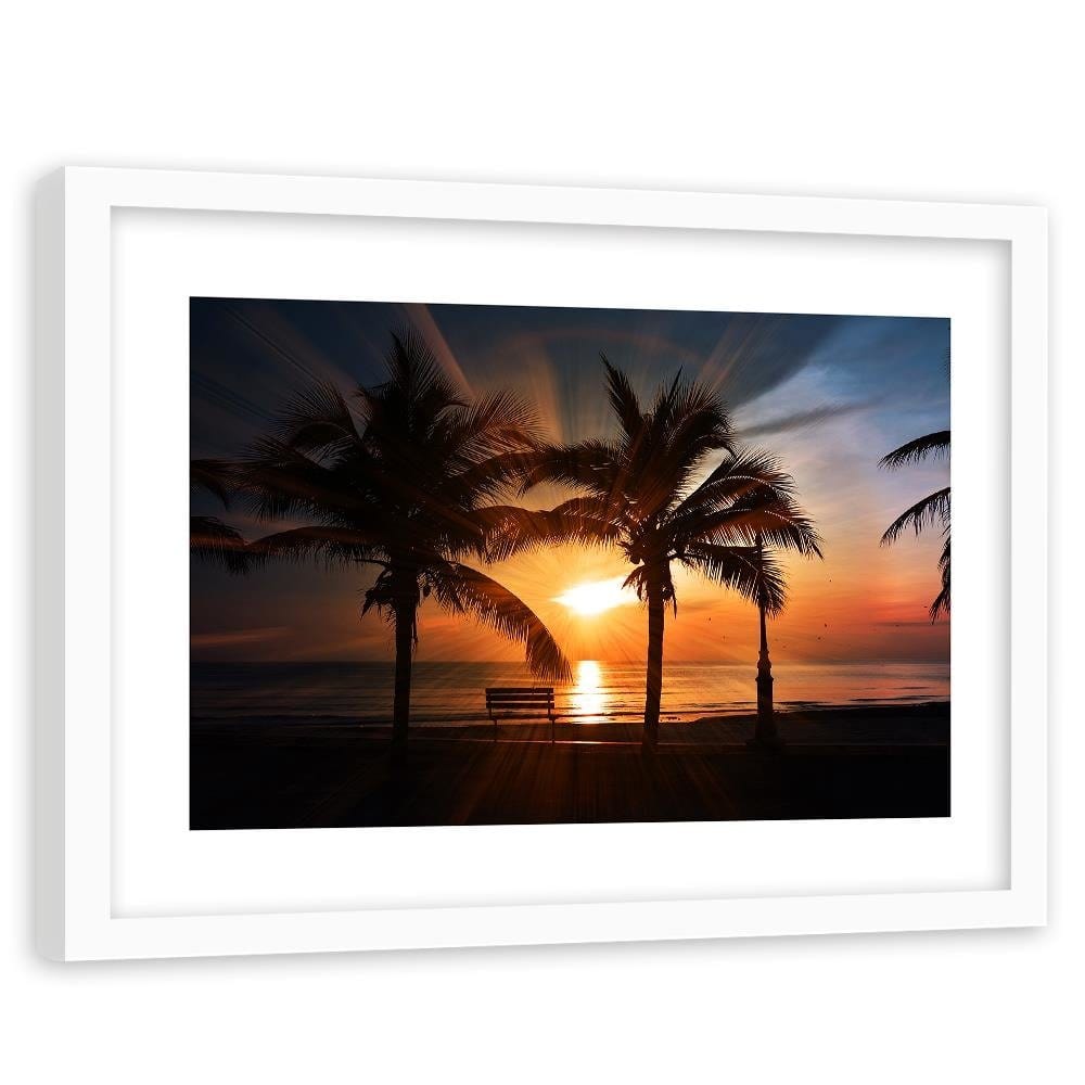Glezna baltā rāmī - Palm Trees By The Sea At Sunset  Home Trends DECO