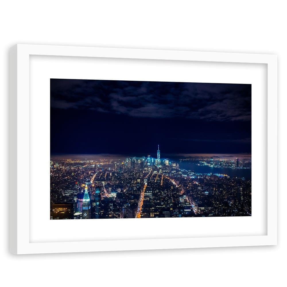 Glezna baltā rāmī - Panorama Of The City At Night  Home Trends DECO