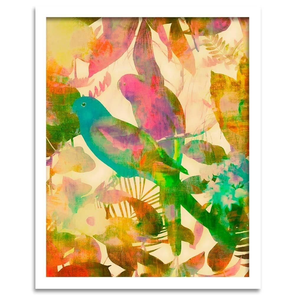 Glezna baltā rāmī - Parrot In The Leaves  Home Trends DECO