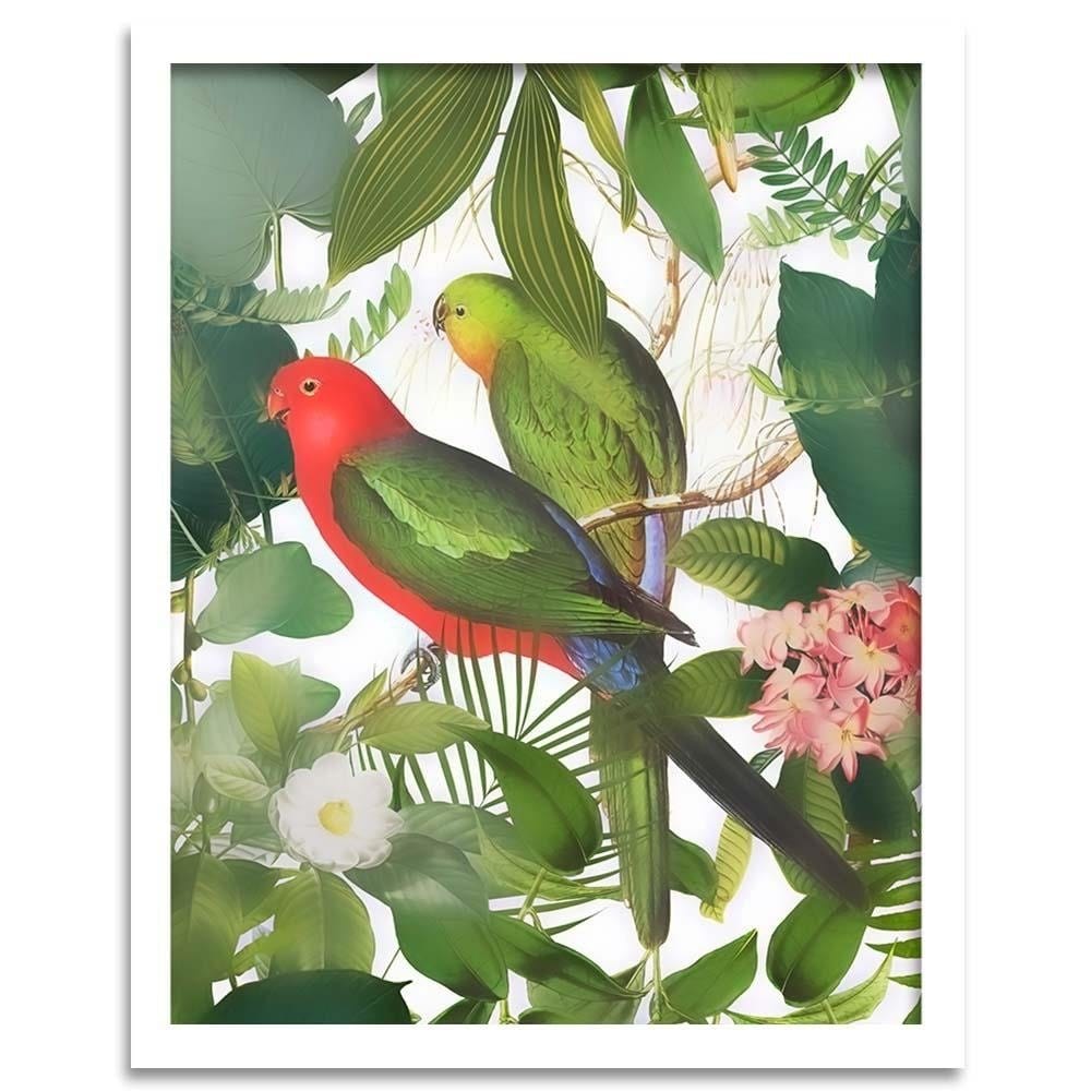 Glezna baltā rāmī - Parrots In The Leaves  Home Trends DECO