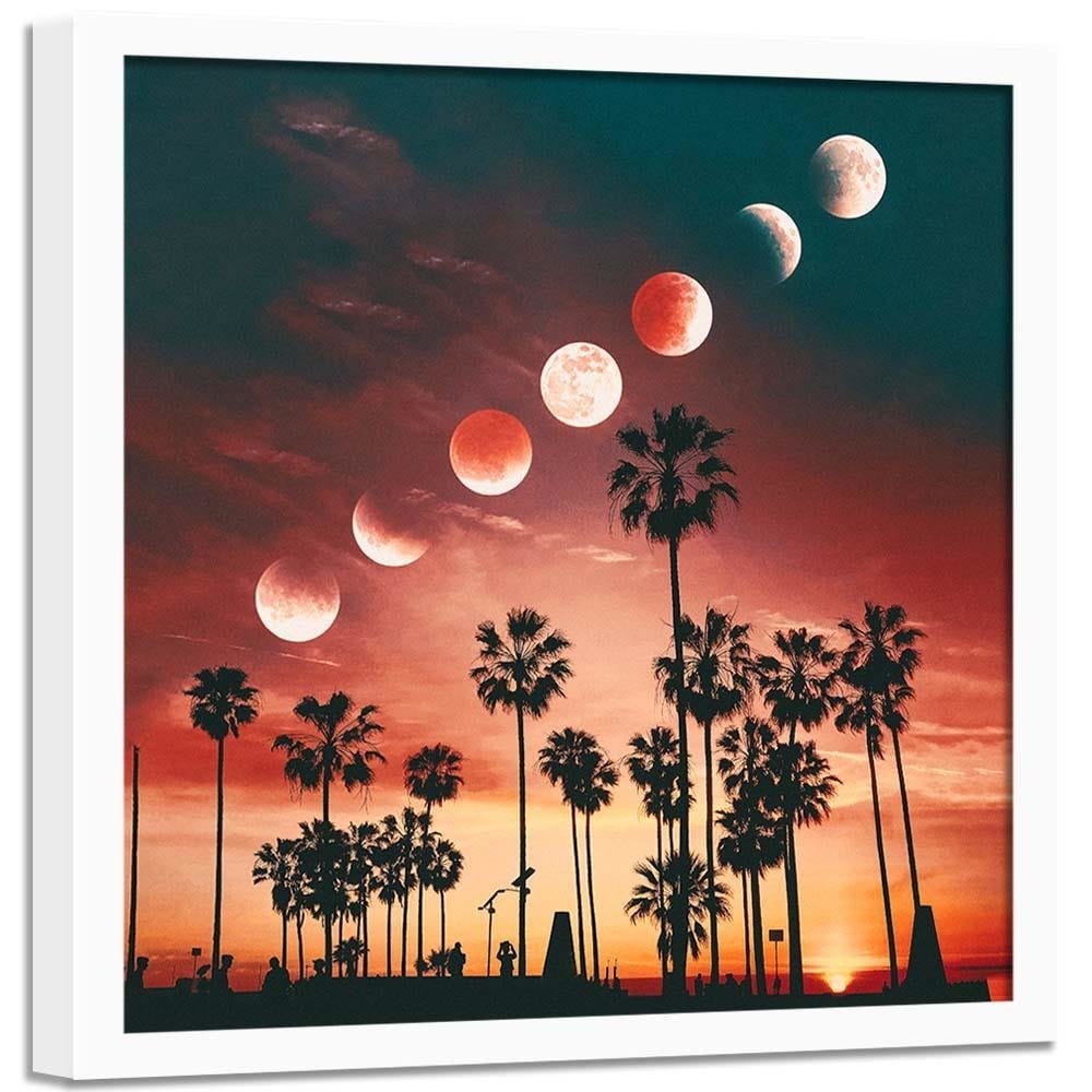 Glezna baltā rāmī - Phases Of The Moon Over Palm Trees  Home Trends DECO