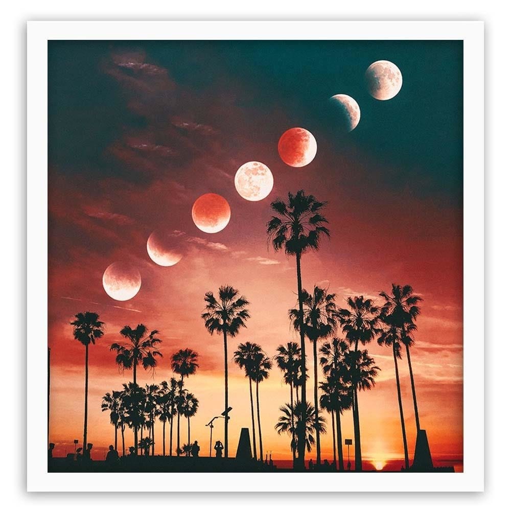 Glezna baltā rāmī - Phases Of The Moon Over Palm Trees  Home Trends DECO