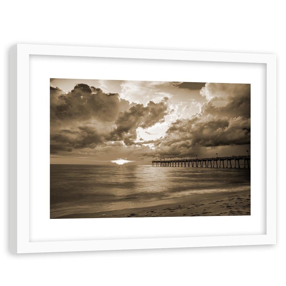 Glezna baltā rāmī - Pier And Sunset 1  Home Trends DECO
