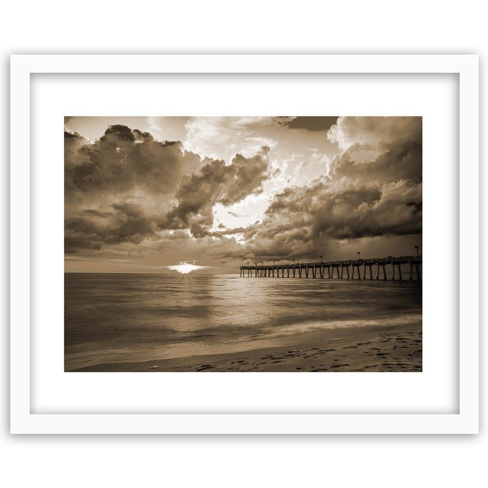 Glezna baltā rāmī - Pier And Sunset 1  Home Trends DECO