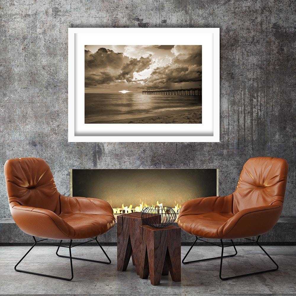 Glezna baltā rāmī - Pier And Sunset 1  Home Trends DECO