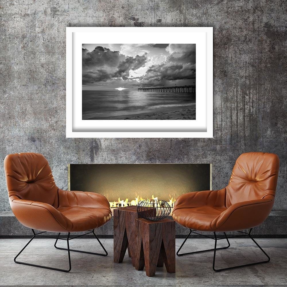Glezna baltā rāmī - Pier And Sunset 2  Home Trends DECO