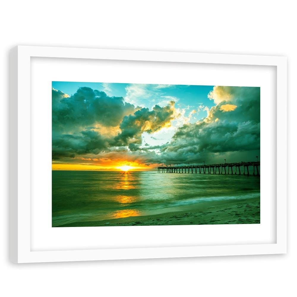 Glezna baltā rāmī - Pier And Sunset 3  Home Trends DECO