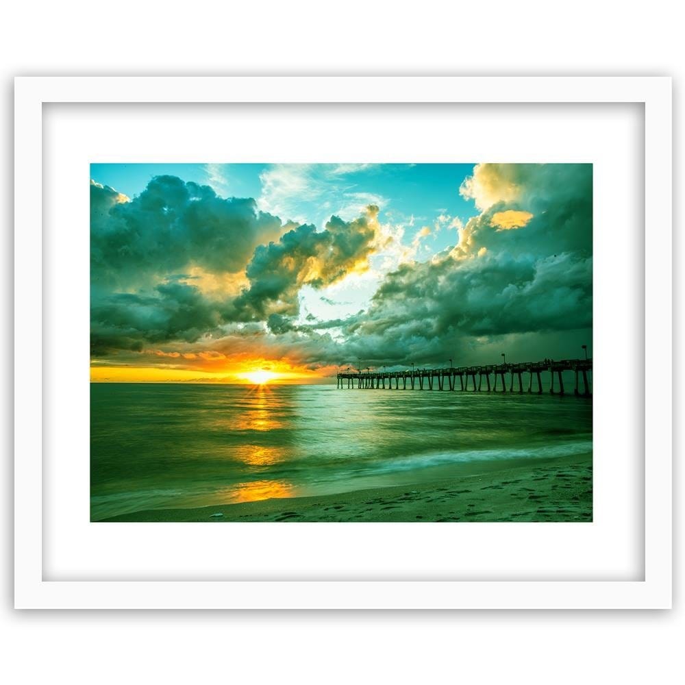 Glezna baltā rāmī - Pier And Sunset 3  Home Trends DECO