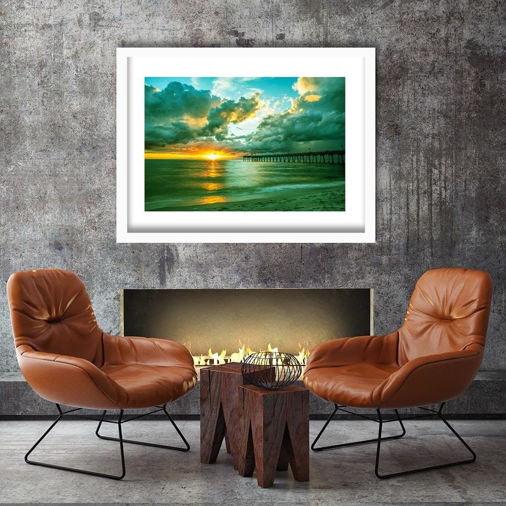 Glezna baltā rāmī - Pier And Sunset 3  Home Trends DECO