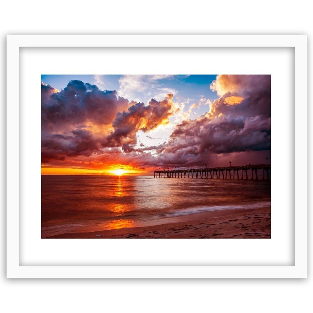 Glezna baltā rāmī - Pier And Sunset 4  Home Trends DECO