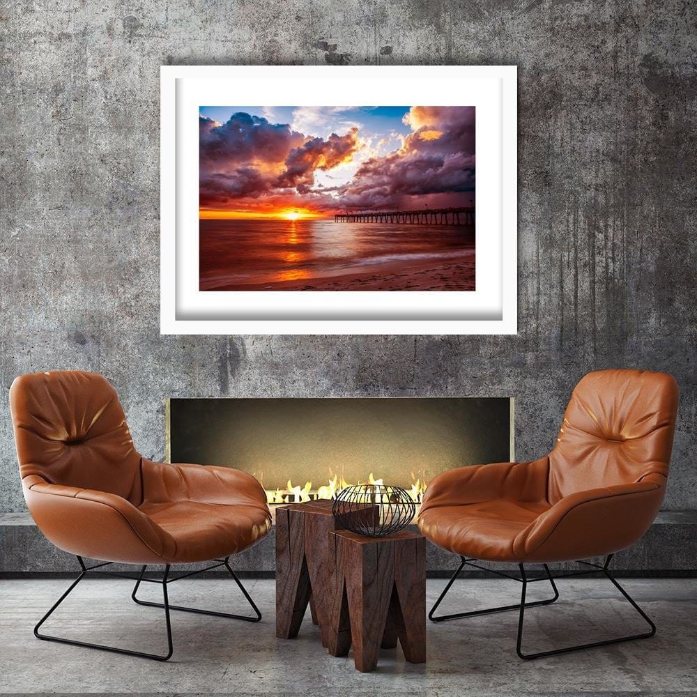 Glezna baltā rāmī - Pier And Sunset 4  Home Trends DECO