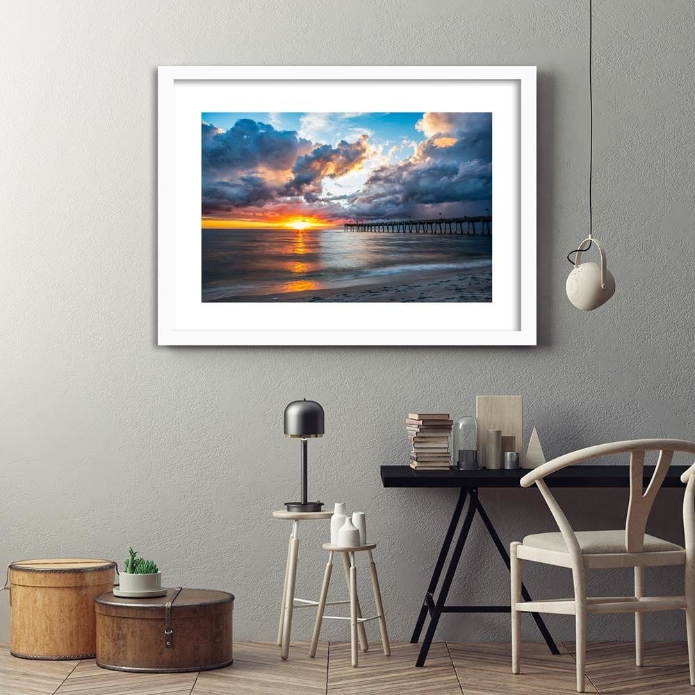 Glezna baltā rāmī - Pier At Sunset  Home Trends DECO