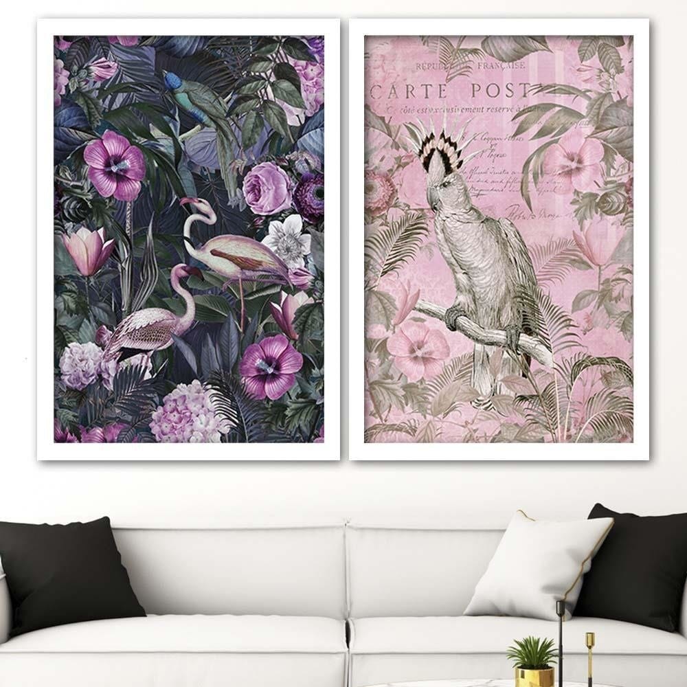Glezna baltā rāmī - Pink Birds  Home Trends DECO
