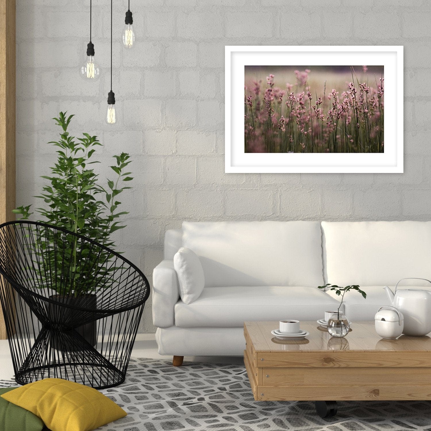 Glezna baltā rāmī - Pink Flower Field  Home Trends DECO