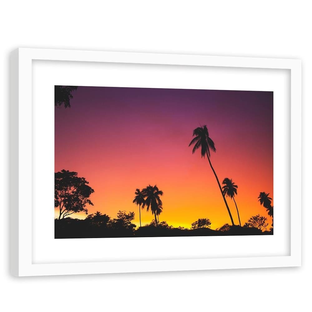 Glezna baltā rāmī - Pink Sky And Palm Trees  Home Trends DECO