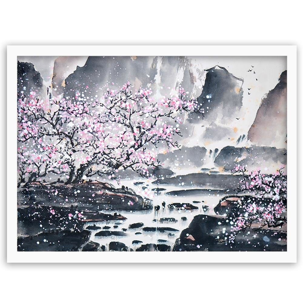 Glezna baltā rāmī - Pink Trees  Home Trends DECO