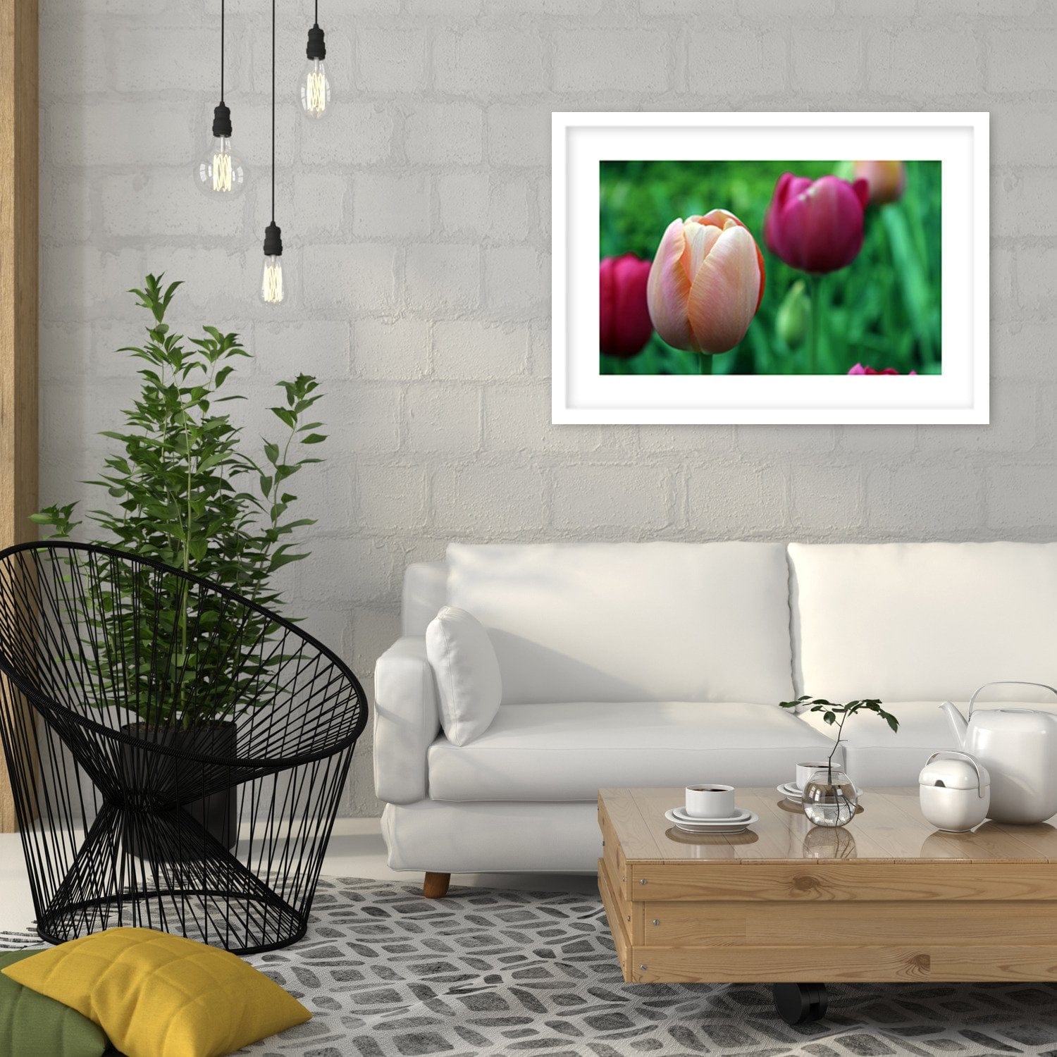 Glezna baltā rāmī - Pink Tulip  Home Trends DECO